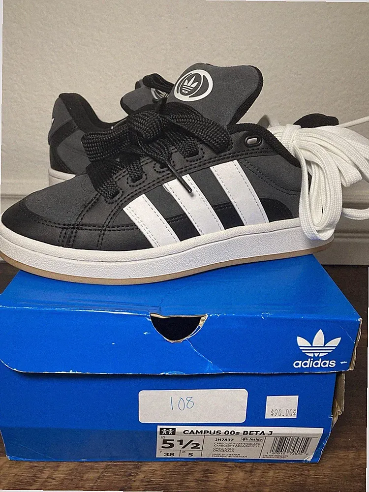 adidas Campus 00s BETA J JH7837 Black White Gray 5.5 Youth 7 women Low Top shoe