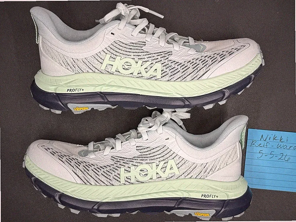 Hoka One One Mafate Speed 4 Women's Light Gray Green Mesh Running Sneakers